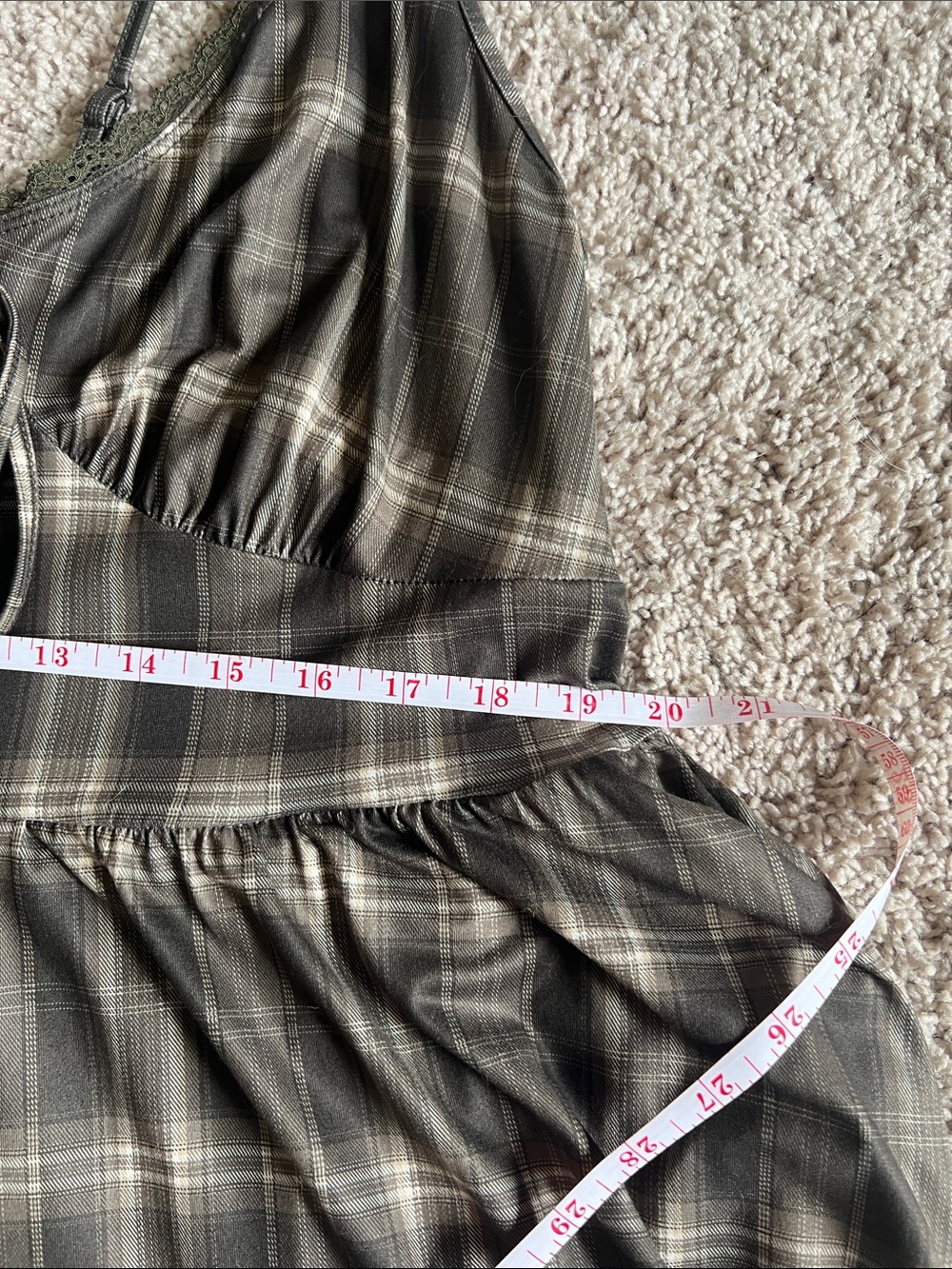 Plaid Handkerchief Hem Slip Dress - Green & Cream - Picture 4 of 4